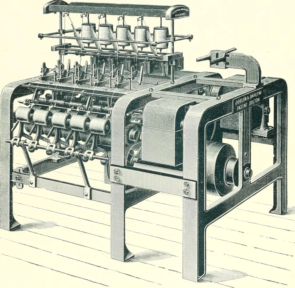 An illustration from Patentees and makers of machinery : on the latest and most approved principles for preparing, spinning & doubling, cotton, cotton waste, wool, worsted, silk, and bigonia yarns, 1900, leaf 125
