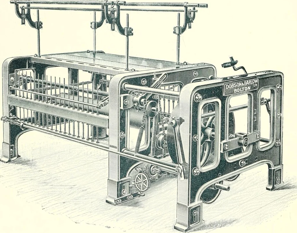 An illustration from Patentees and makers of machinery : on the latest and most approved principles for preparing, spinning & doubling, cotton, cotton waste, wool, worsted, silk, and bigonia yarns, 1900, leaf 129