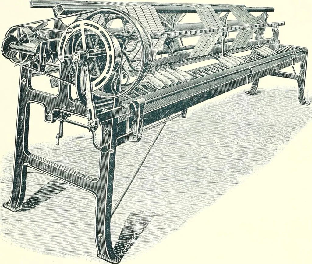 An illustration from Patentees and makers of machinery : on the latest and most approved principles for preparing, spinning & doubling, cotton, cotton waste, wool, worsted, silk, and bigonia yarns, 1900, leaf 137
