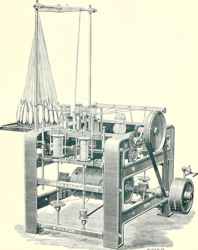 An illustration from Patentees and makers of machinery : on the latest and most approved principles for preparing, spinning & doubling, cotton, cotton waste, wool, worsted, silk, and bigonia yarns, 1900, leaf 143