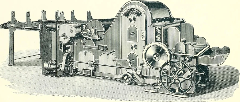 An illustration from Patentees and makers of machinery : on the latest and most approved principles for preparing, spinning & doubling, cotton, cotton waste, wool, worsted, silk, and bigonia yarns, 1900, leaf 33
