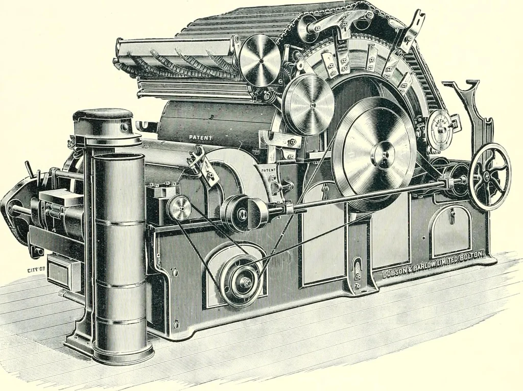 An illustration from Patentees and makers of machinery : on the latest and most approved principles for preparing, spinning & doubling, cotton, cotton waste, wool, worsted, silk, and bigonia yarns, 1900, leaf 39