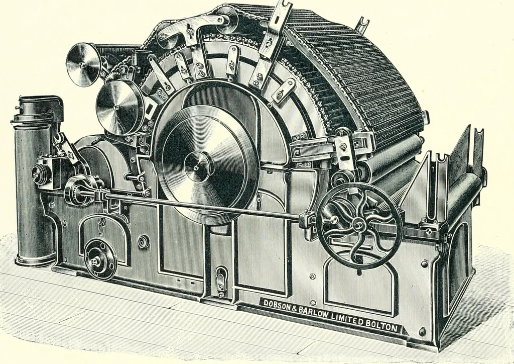 An illustration from Patentees and makers of machinery : on the latest and most approved principles for preparing, spinning & doubling, cotton, cotton waste, wool, worsted, silk, and bigonia yarns, 1900, leaf 45