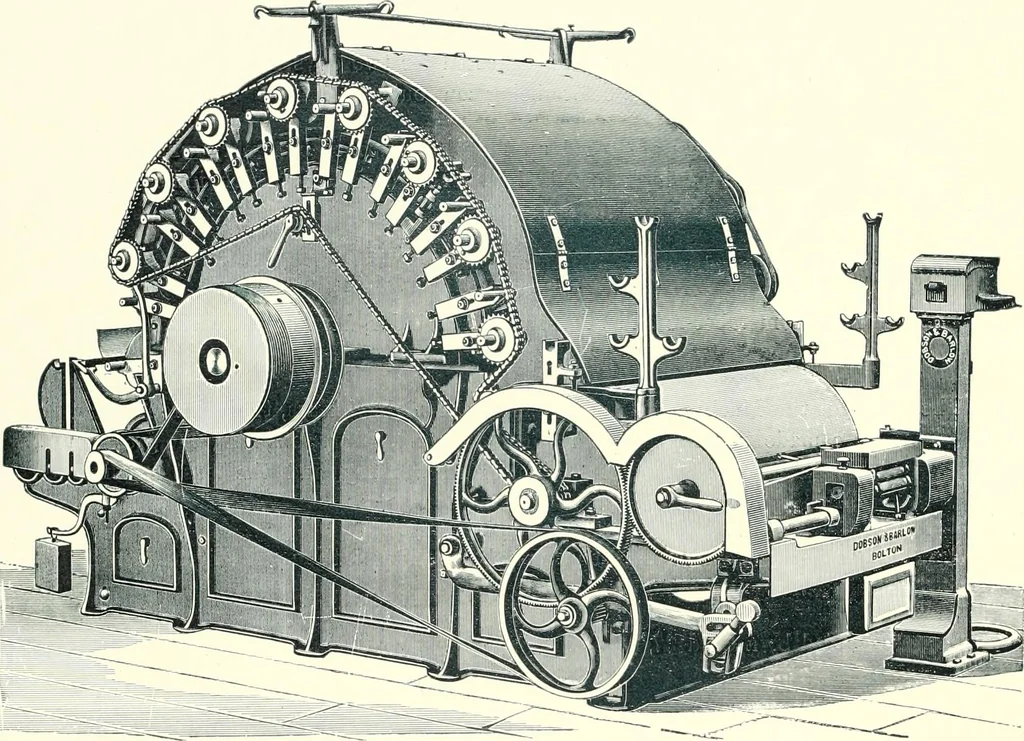 An illustration from Patentees and makers of machinery : on the latest and most approved principles for preparing, spinning & doubling, cotton, cotton waste, wool, worsted, silk, and bigonia yarns, 1900, leaf 59
