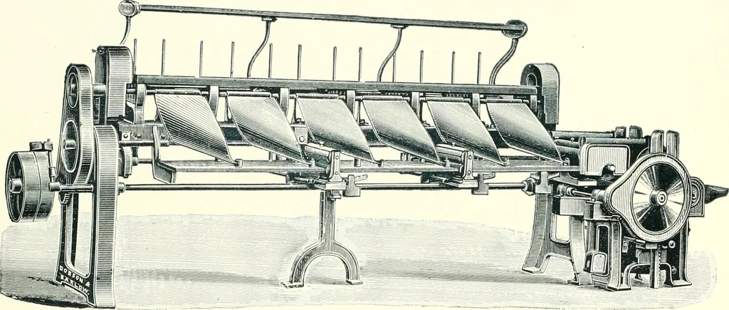 An illustration from Patentees and makers of machinery : on the latest and most approved principles for preparing, spinning & doubling, cotton, cotton waste, wool, worsted, silk, and bigonia yarns, 1900, leaf 65