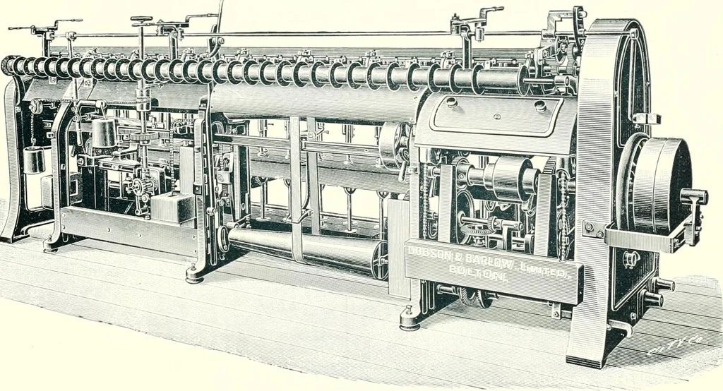 An illustration from Patentees and makers of machinery : on the latest and most approved principles for preparing, spinning & doubling, cotton, cotton waste, wool, worsted, silk, and bigonia yarns, 1900, leaf 82