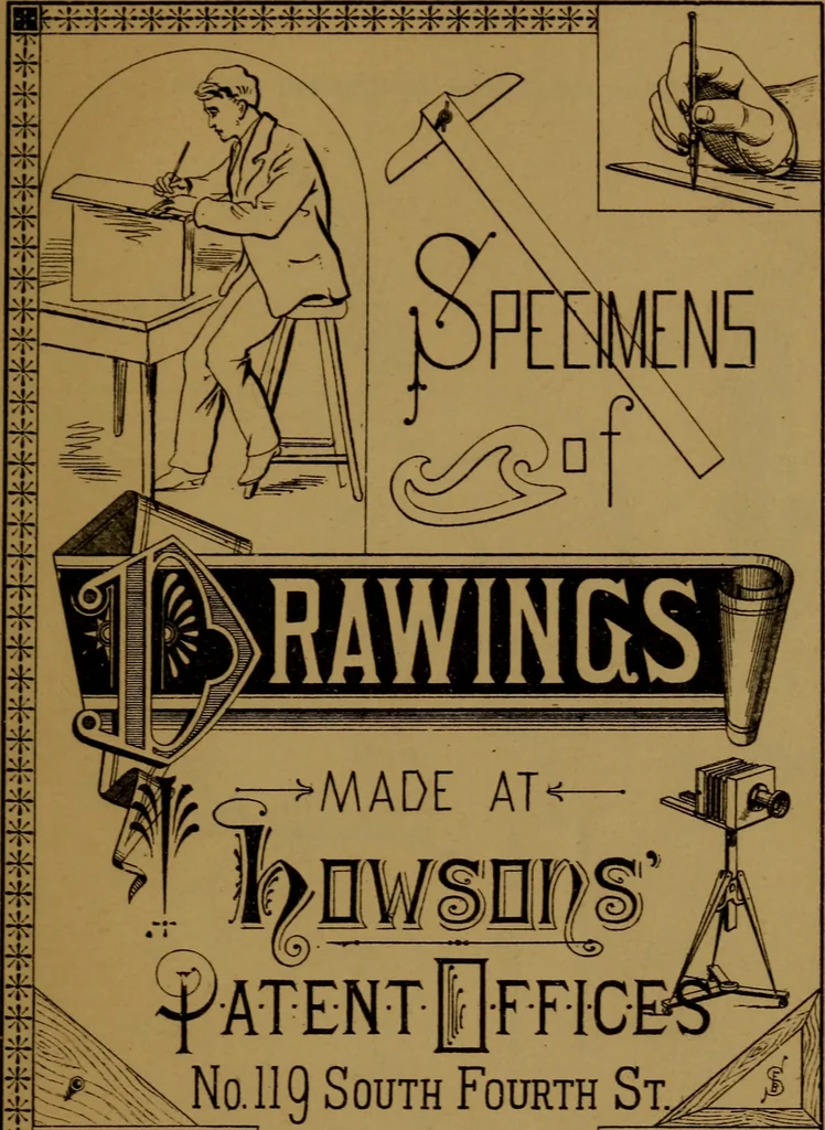 An illustration from Patent soliciting and United States court practice, with remarks concerning specifications and claims, drawings, official examination, appeals, reissues, searches and reports, court practice, interferences, foreign patents, etc, 1883, leaf 142