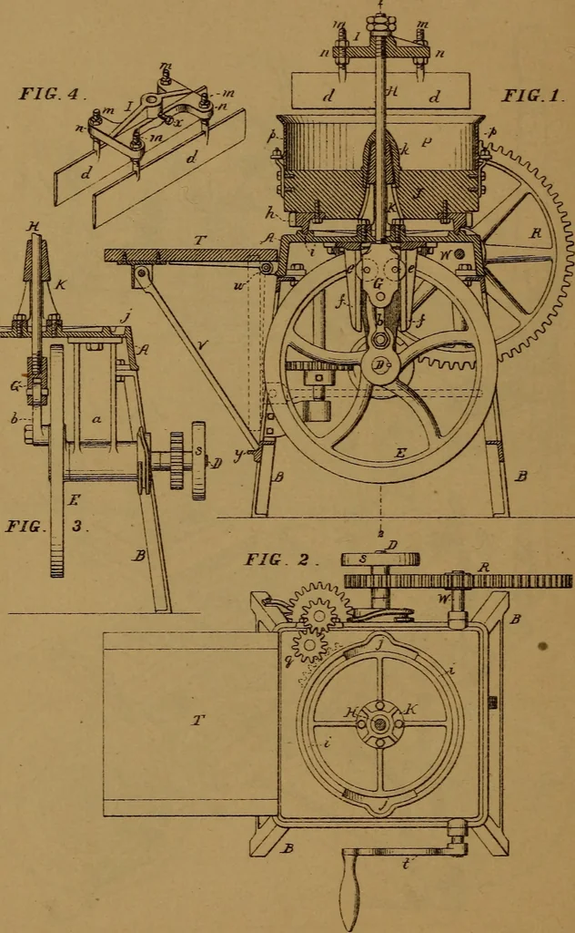 An illustration from Patent soliciting and United States court practice, with remarks concerning specifications and claims, drawings, official examination, appeals, reissues, searches and reports, court practice, interferences, foreign patents, etc, 1883, leaf 153
