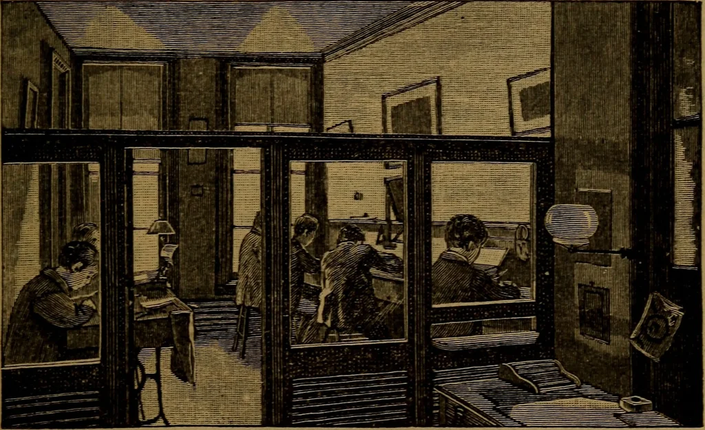 An illustration from Patent soliciting and United States court practice, with remarks concerning specifications and claims, drawings, official examination, appeals, reissues, searches and reports, court practice, interferences, foreign patents, etc, 1883, leaf 52