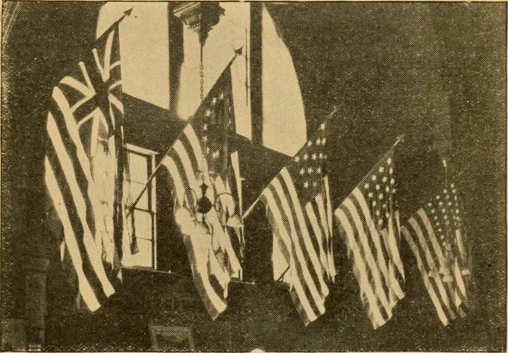 An illustration from Patriot's day celebration at Cambridge, Mass., April 19th, 1921. Also an address on the true American flag <our first national emblem and standard> the Cambridge flag, 1921, leaf 6