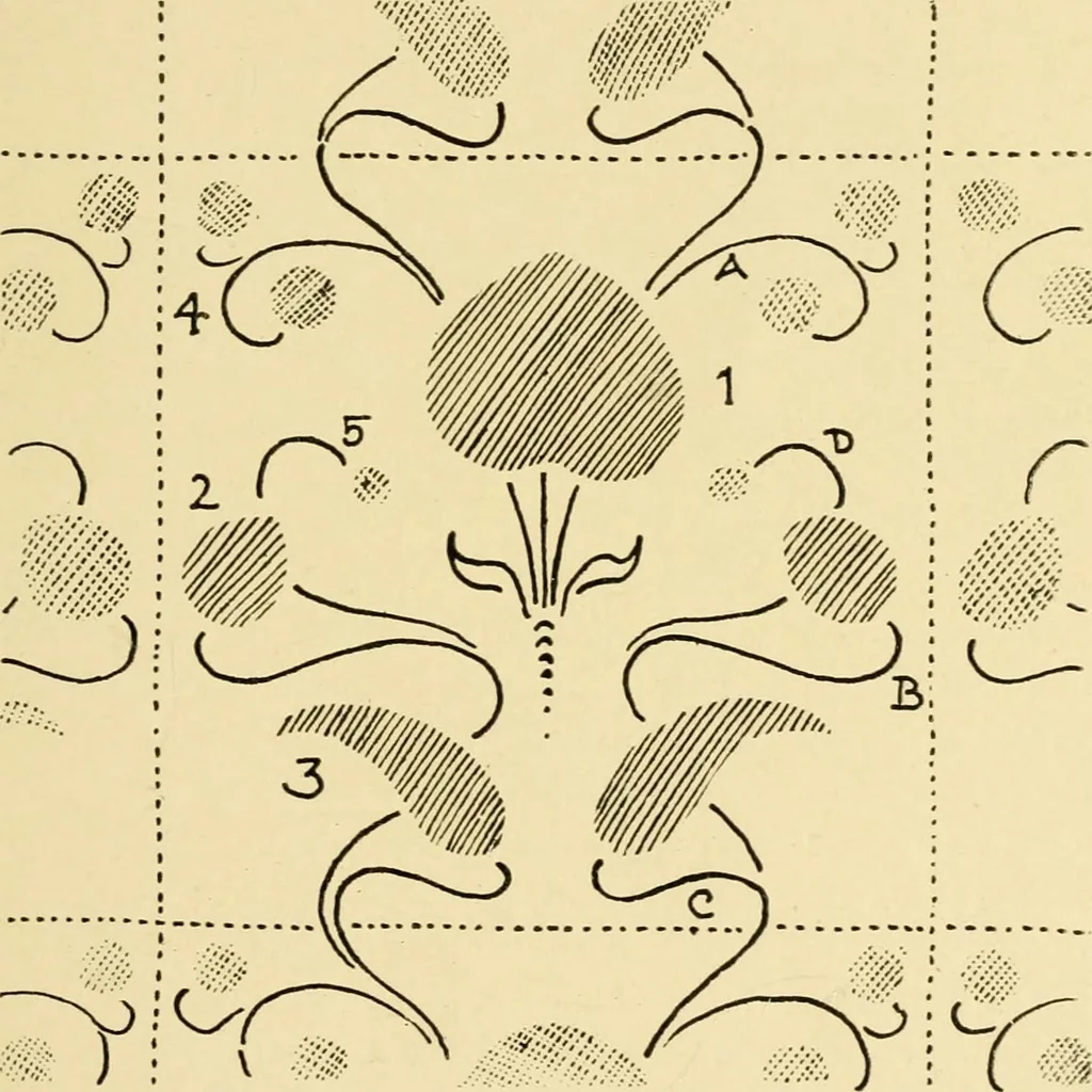 An illustration from Pattern design : a book for students treating in a practical way of the anatomy, planning & evolution of repeated ornament, 1915, leaf 196