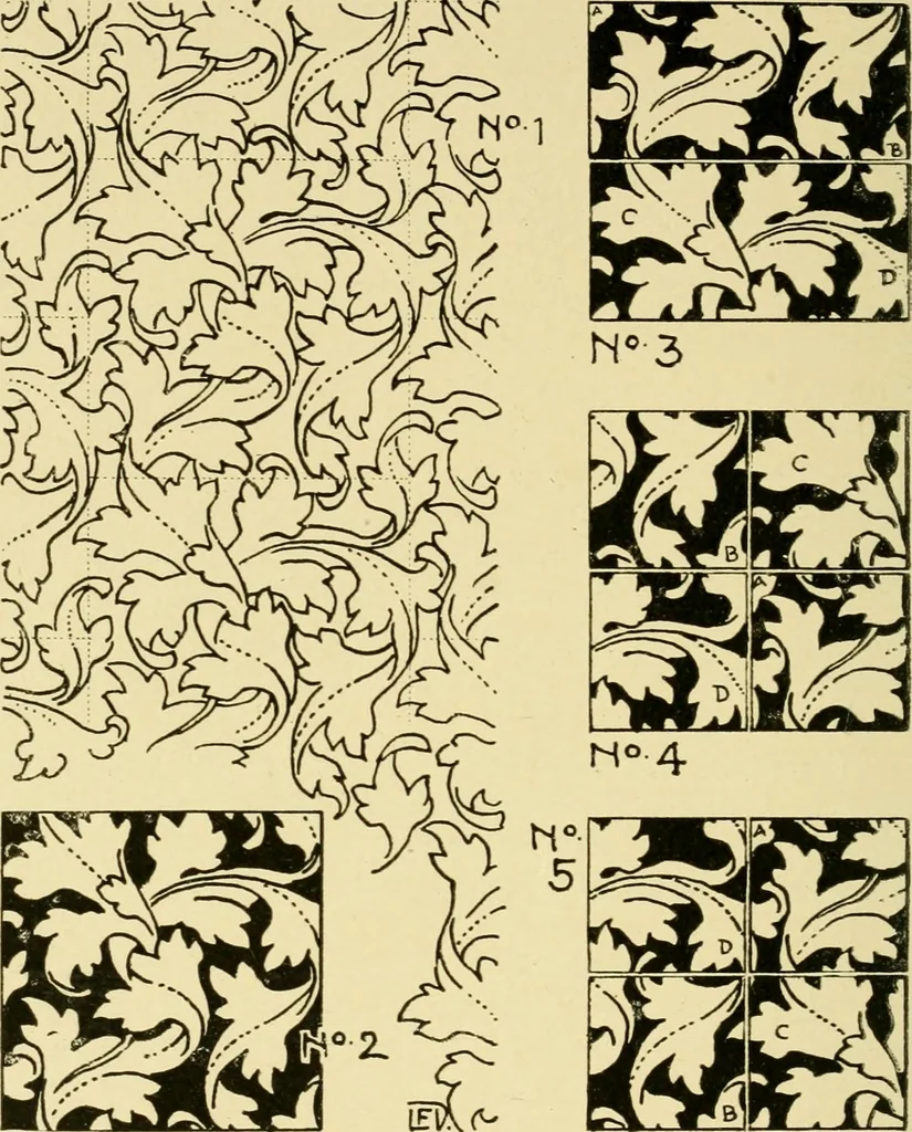 An illustration from Pattern design : a book for students treating in a practical way of the anatomy, planning & evolution of repeated ornament, 1915, leaf 223