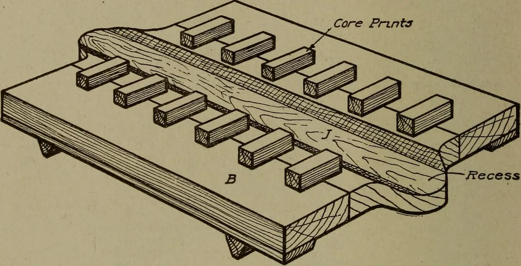 An illustration from Pattern making; a practical treatise for the pattern maker on wood-working and wood turning, tools and equipment, construction of simple and complicated patterns, modern molding machines and molding practice, 1916, leaf 213