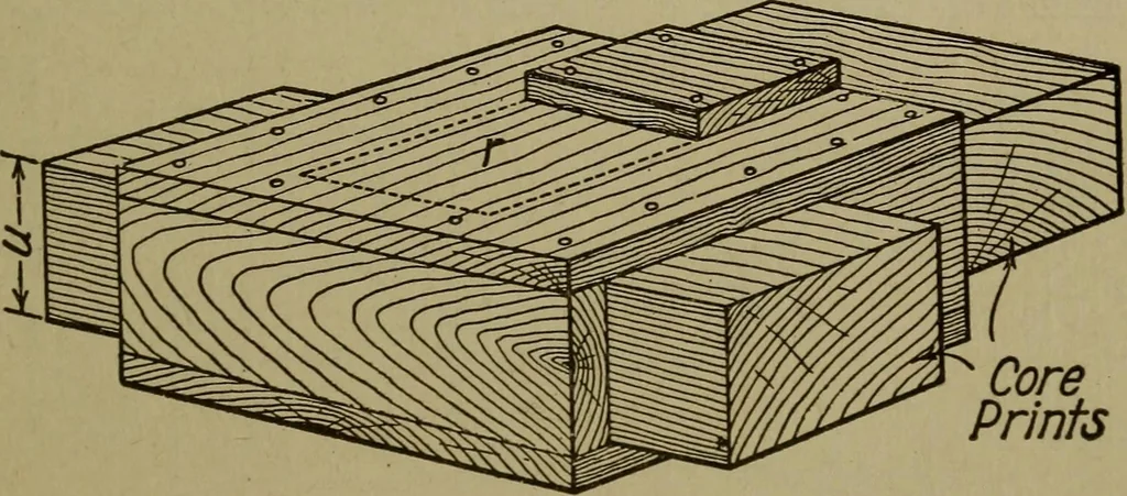An illustration from Pattern making; a practical treatise for the pattern maker on wood-working and wood turning, tools and equipment, construction of simple and complicated patterns, modern molding machines and molding practice, 1916, leaf 220