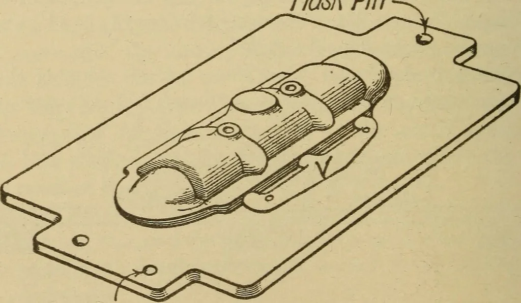 An illustration from Pattern making; a practical treatise for the pattern maker on wood-working and wood turning, tools and equipment, construction of simple and complicated patterns, modern molding machines and molding practice, 1921, leaf 189