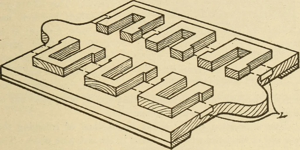 An illustration from Pattern making; a practical treatise for the pattern maker on wood-working and wood turning, tools and equipment, construction of simple and complicated patterns, modern molding machines and molding practice, 1921, leaf 214