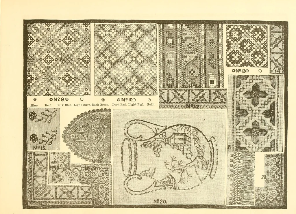 An illustration from Patterns for needle work, including the various kinds of embroidery, lace-work, etc., with diagrams showing the methods of making the various stitches, 1882, leaf 11