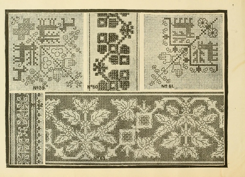 An illustration from Patterns for needle work, including the various kinds of embroidery, lace-work, etc., with diagrams showing the methods of making the various stitches, 1882, leaf 16