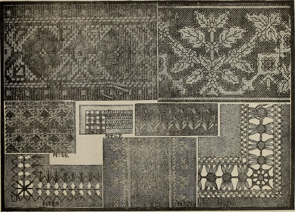 An illustration from Patterns for needle work : including the various kinds of embroidery, lacework, etc., with diagrams showing the methods of making the various stiches, 1882, leaf 10