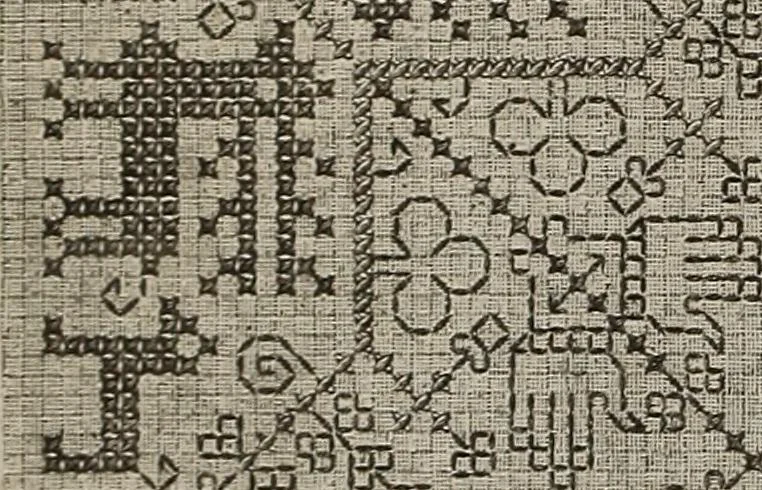 An illustration from Patterns for needle work : including the various kinds of embroidery, lacework, etc., with diagrams showing the methods of making the various stiches, 1882, leaf 9