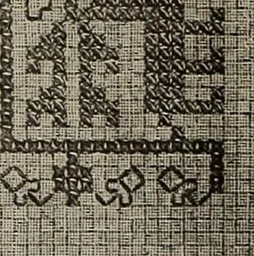 An illustration from Patterns for needle work : including the various kinds of embroidery, lacework, etc., with diagrams showing the methods of making the various stiches, 1882, leaf 9
