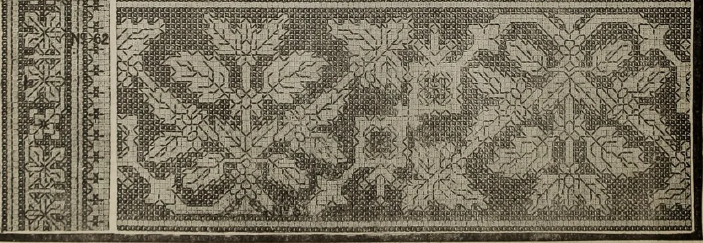An illustration from Patterns for needle work : including the various kinds of embroidery, lacework, etc., with diagrams showing the methods of making the various stiches, 1882, leaf 9