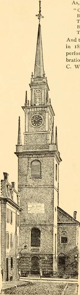 An illustration from The Paul Revere album : containing a complete description of Goss' "Life of Col. Paul Revere," and more than twenty engravings with descriptions of incidents in the life of the hero of the "Midnight ride," April 18, 1775, 1904, leaf 11