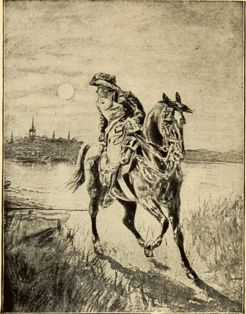 An illustration from The Paul Revere album : containing a complete description of Goss' "Life of Col. Paul Revere," and more than twenty engravings with descriptions of incidents in the life of the hero of the "Midnight ride," April 18, 1775, 1904, leaf 23