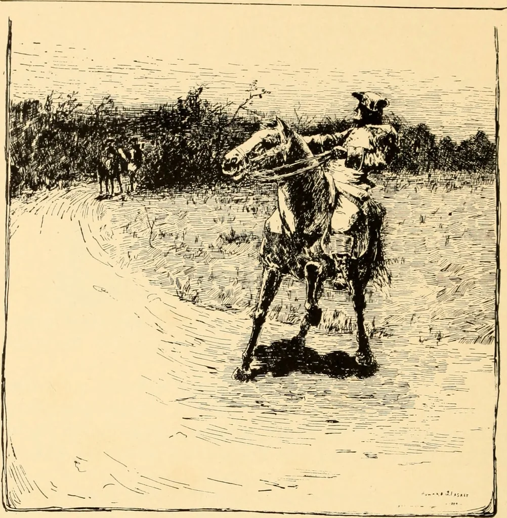 An illustration from The Paul Revere album : containing a complete description of Goss' "Life of Col. Paul Revere," and more than twenty engravings with descriptions of incidents in the life of the hero of the "Midnight ride," April 18, 1775, 1904, leaf 35