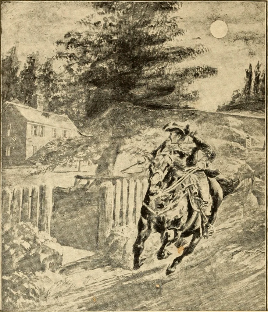 An illustration from The Paul Revere album : containing a complete description of Goss' "Life of Col. Paul Revere," and more than twenty engravings with descriptions of incidents in the life of the hero of the "Midnight ride," April 18, 1775, 1904, leaf 39
