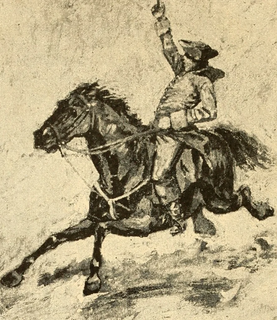 An illustration from The Paul Revere album : containing a complete description of Goss' "Life of Col. Paul Revere," and more than twenty engravings with descriptions of incidents in the life of the hero of the "Midnight ride," April 18, 1775, 1904, leaf 43