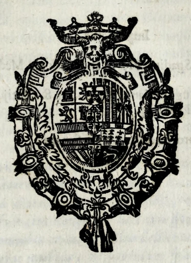 An illustration from Pavli Belloni i.c. patricii ticinensis regii med. senatoris oratio : habita in templo Mediol. maximo VII. jd. iunij anni M.DC.XXI in fvnere potentissimi Philippi III. Hispaniarum Regis verè catholici, 1621, leaf 5