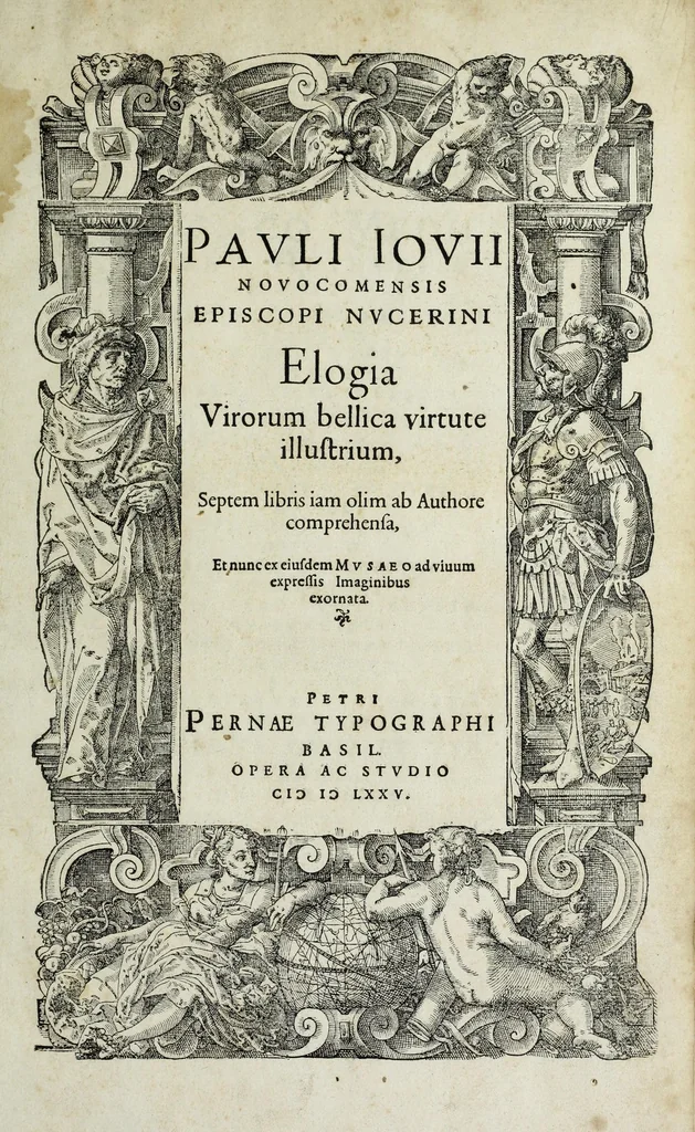 An illustration from Pavli Iovii novocomensis episcopi nvcerini Elogia virorum bellica virtute illustrium : septem libris iam olim ab authore comprehensa, et nunc ex eiusdem Mvsaeo ad viuum expressis imaginibus exornata, 1575, leaf 5