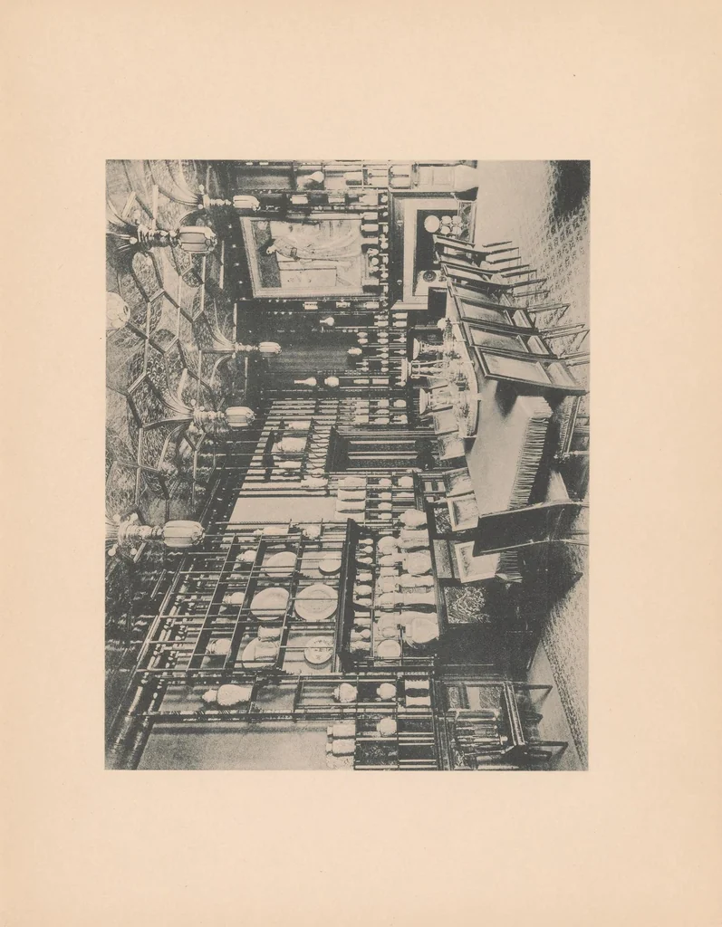 An illustration from The Peacock Room painted for Mr. F.R. Leyland by James McNeill Whistler, removed in its entirety from the late owner's residence & exhibited at Messrs. Obach's Galleries at 168 New Bond Street, London, W, 1904, leaf 19