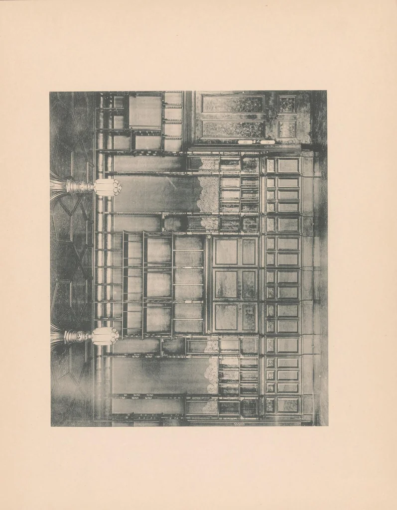 An illustration from The Peacock Room painted for Mr. F.R. Leyland by James McNeill Whistler, removed in its entirety from the late owner's residence & exhibited at Messrs. Obach's Galleries at 168 New Bond Street, London, W, 1904, leaf 5