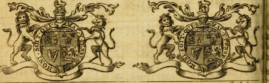 An illustration from The peerage of England : a complete view of the several orders of nobility ... together with an introduction, shewing the high and illustrious extraction of our most gracious sovereign: also an historical account of all the offices of state, usually filled by the nobility, the arms of the all the Lords spiritual and temporal, three useful plates teaching the art of heraldry, &c. &c. &c., 1766, leaf 39