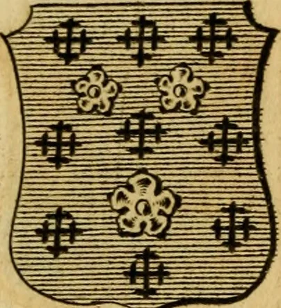 An illustration from The peerage of England : a complete view of the several orders of nobility ... together with an introduction, shewing the high and illustrious extraction of our most gracious sovereign: also an historical account of all the offices of state, usually filled by the nobility, the arms of the all the Lords spiritual and temporal, three useful plates teaching the art of heraldry, &c. &c. &c., 1766, leaf 46