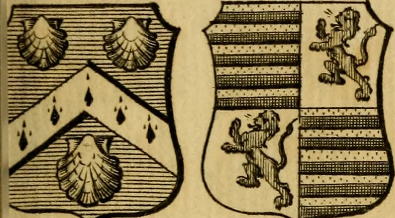 An illustration from The peerage of England : a complete view of the several orders of nobility ... together with an introduction, shewing the high and illustrious extraction of our most gracious sovereign: also an historical account of all the offices of state, usually filled by the nobility, the arms of the all the Lords spiritual and temporal, three useful plates teaching the art of heraldry, &c. &c. &c., 1766, leaf 52