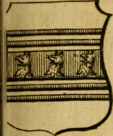 An illustration from The peerage of England : a complete view of the several orders of nobility ... together with an introduction, shewing the high and illustrious extraction of our most gracious sovereign: also an historical account of all the offices of state, usually filled by the nobility, the arms of the all the Lords spiritual and temporal, three useful plates teaching the art of heraldry, &c. &c. &c., 1766, leaf 54