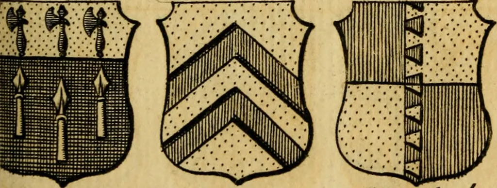 An illustration from The peerage of England : a complete view of the several orders of nobility ... together with an introduction, shewing the high and illustrious extraction of our most gracious sovereign: also an historical account of all the offices of state, usually filled by the nobility, the arms of the all the Lords spiritual and temporal, three useful plates teaching the art of heraldry, &c. &c. &c., 1766, leaf 56