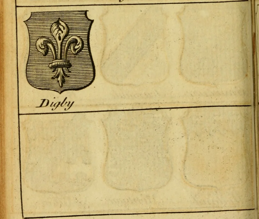 An illustration from The peerage of England : a complete view of the several orders of nobility ... together with an introduction, shewing the high and illustrious extraction of our most gracious sovereign: also an historical account of all the offices of state, usually filled by the nobility, the arms of the all the Lords spiritual and temporal, three useful plates teaching the art of heraldry, &c. &c. &c., 1766, leaf 59