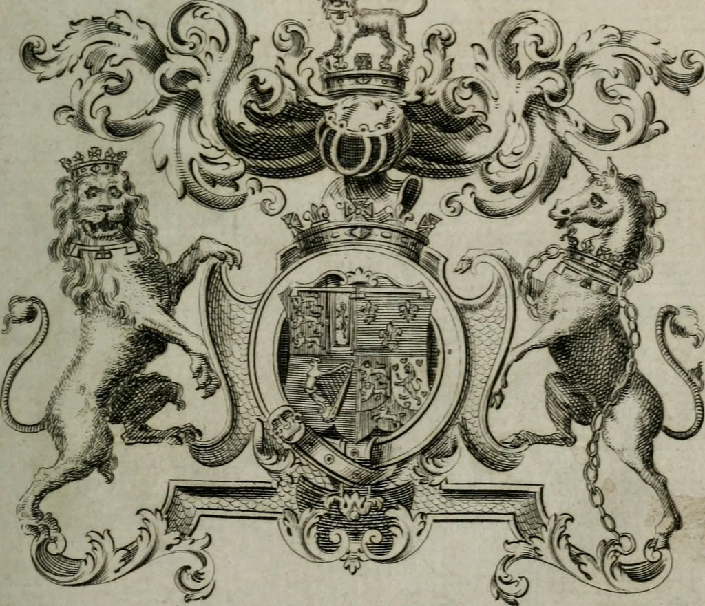 An illustration from The peerage of England : containing a genealogical and historical account of all the peers of England ... : collected from records, old wills, authentick manuscripts, our most approv'd historians, and other authorities, 1735, leaf 18