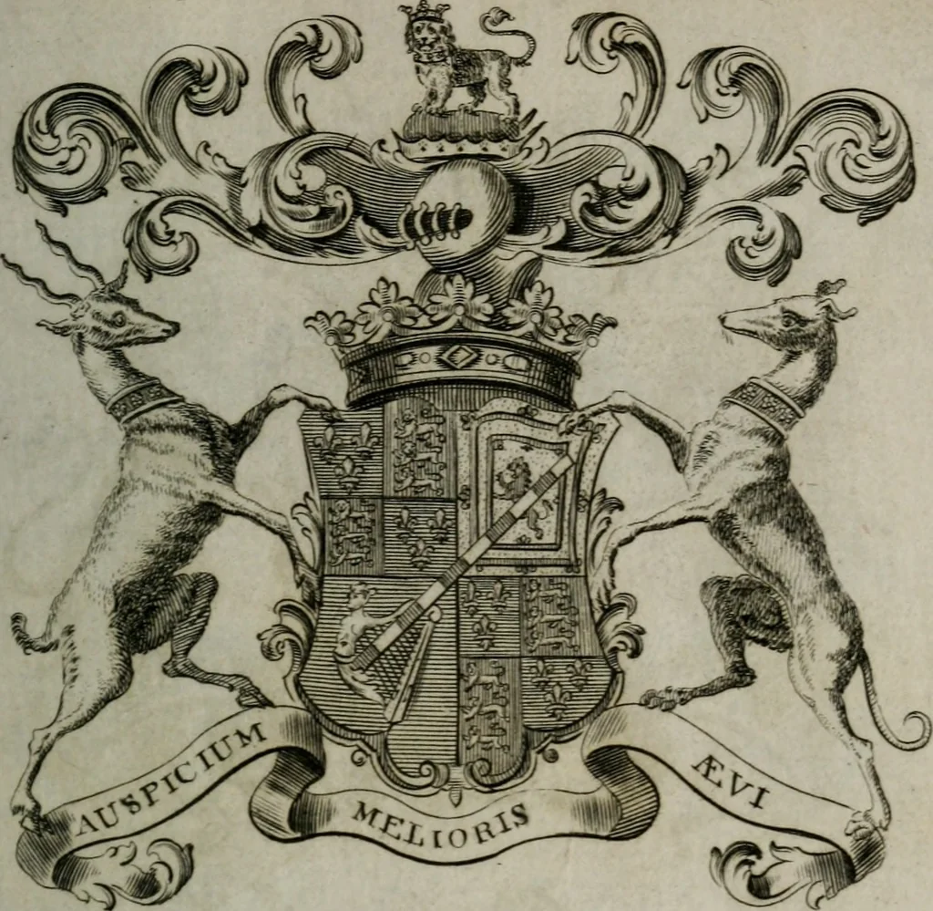 An illustration from The peerage of England : containing a genealogical and historical account of all the peers of England ... : collected from records, old wills, authentick manuscripts, our most approv'd historians, and other authorities, 1735, leaf 22