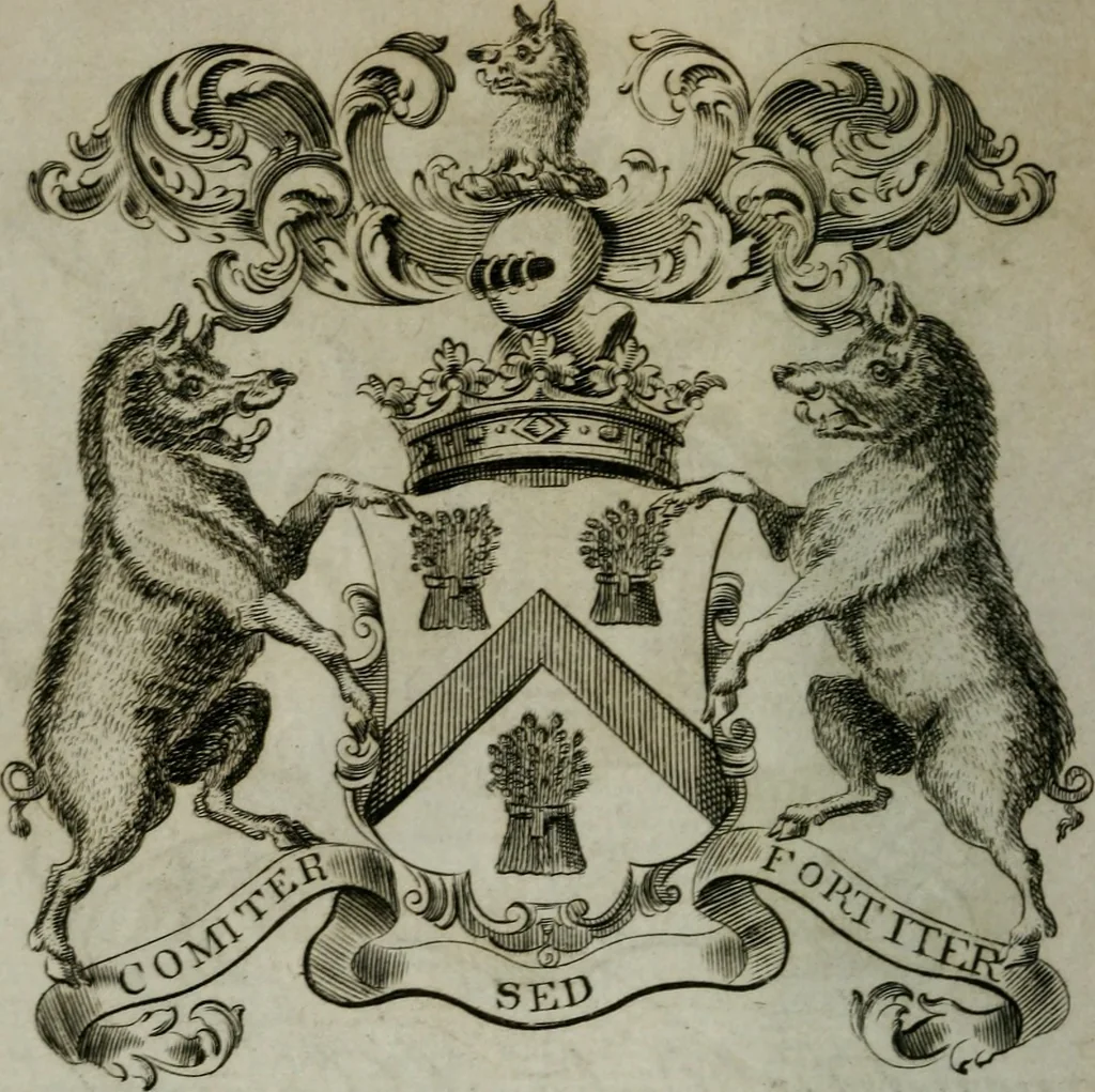 An illustration from The peerage of England : containing a genealogical and historical account of all the peers of England ... : collected from records, old wills, authentick manuscripts, our most approv'd historians, and other authorities, 1735, leaf 25