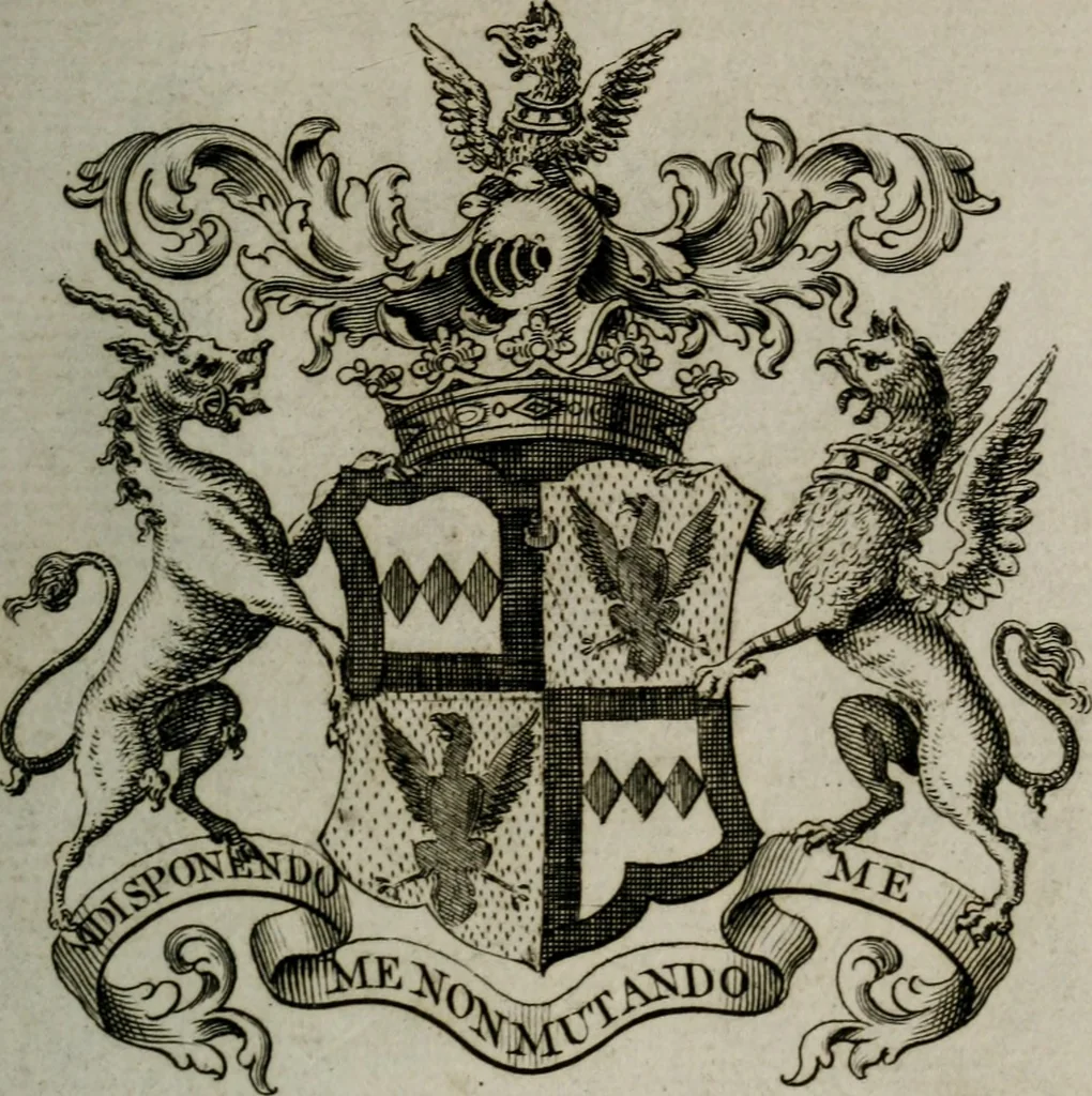 An illustration from The peerage of England : containing a genealogical and historical account of all the peers of England ... : collected from records, old wills, authentick manuscripts, our most approv'd historians, and other authorities, 1735, leaf 30
