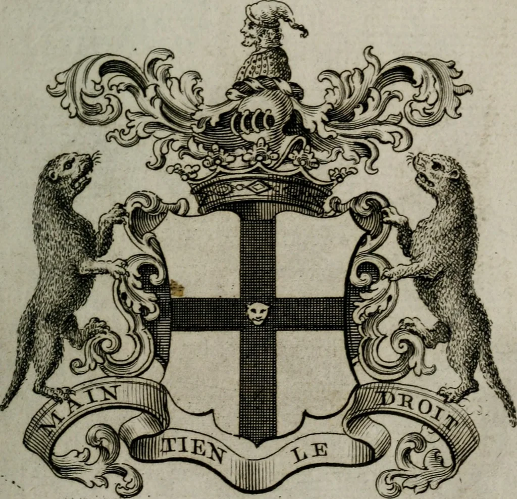 An illustration from The peerage of England : containing a genealogical and historical account of all the peers of England ... : collected from records, old wills, authentick manuscripts, our most approv'd historians, and other authorities, 1735, leaf 30