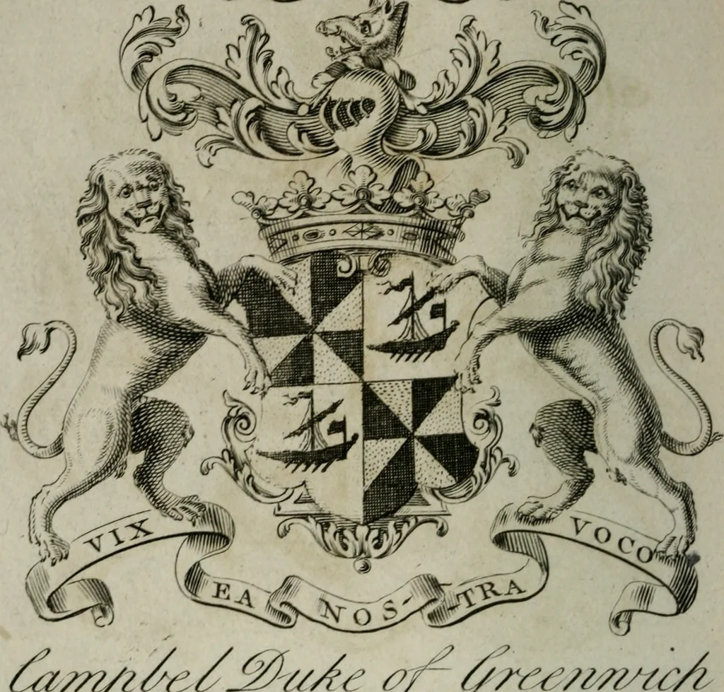 An illustration from The peerage of England : containing a genealogical and historical account of all the peers of England ... : collected from records, old wills, authentick manuscripts, our most approv'd historians, and other authorities, 1735, leaf 31