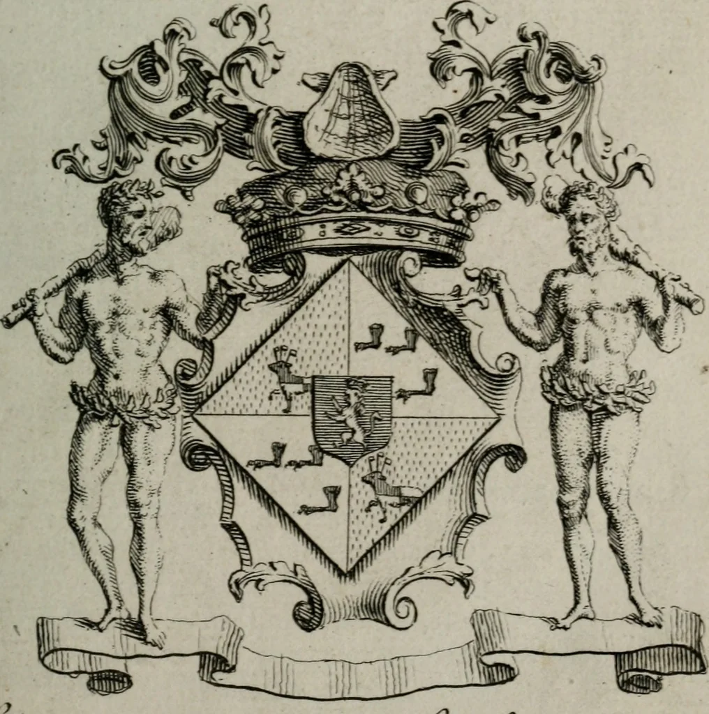 An illustration from The peerage of England : containing a genealogical and historical account of all the peers of England ... : collected from records, old wills, authentick manuscripts, our most approv'd historians, and other authorities, 1735, leaf 32