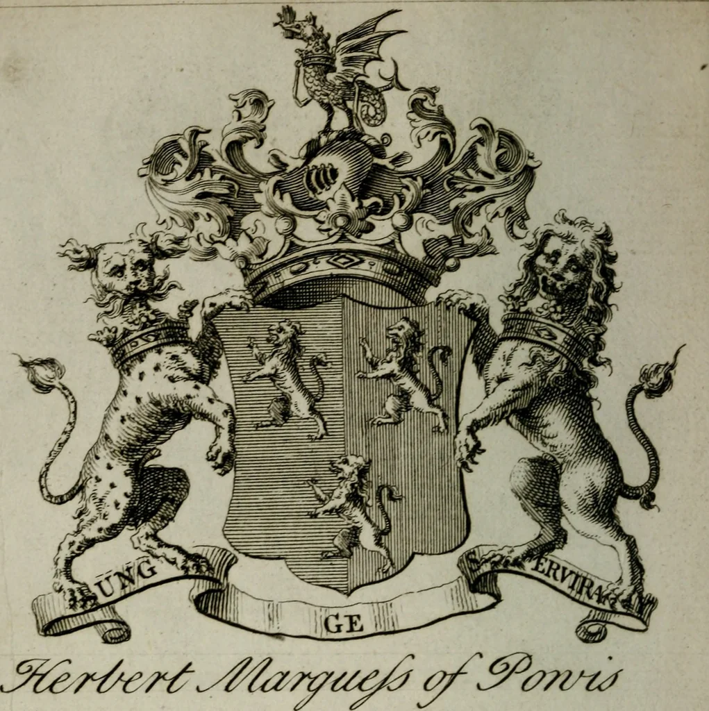 An illustration from The peerage of England : containing a genealogical and historical account of all the peers of England ... : collected from records, old wills, authentick manuscripts, our most approv'd historians, and other authorities, 1735, leaf 33