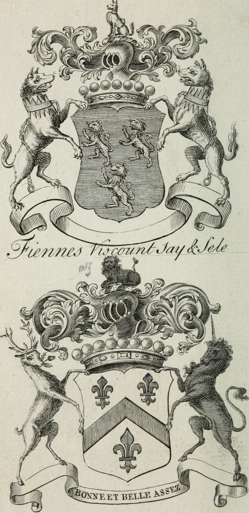 An illustration from The peerage of England : containing a genealogical and historical account of all the peers of England ... : collected from records, old wills, authentick manuscripts, our most approv'd historians, and other authorities, 1735, leaf 25